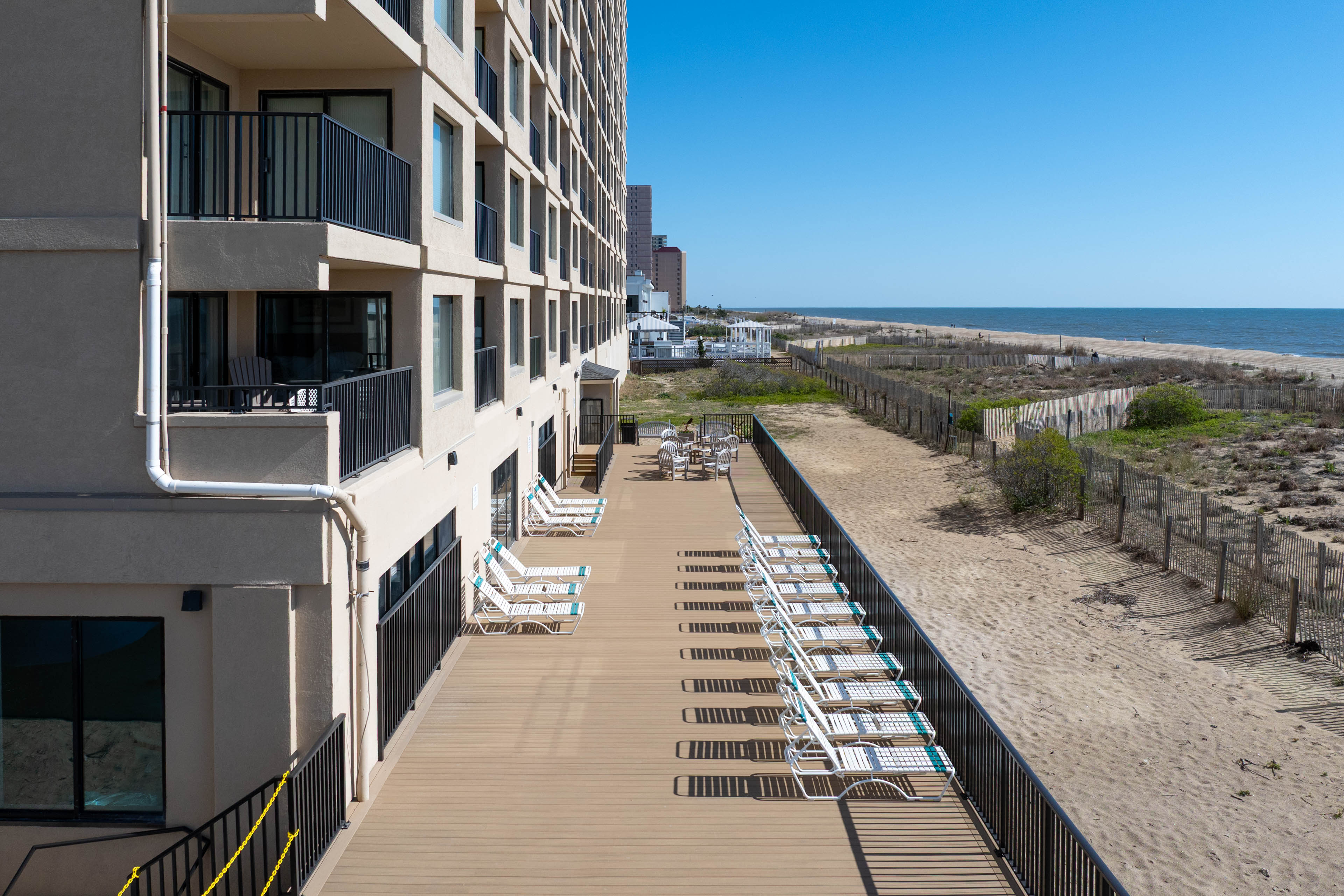 Oceanfront deck with lounge chairs